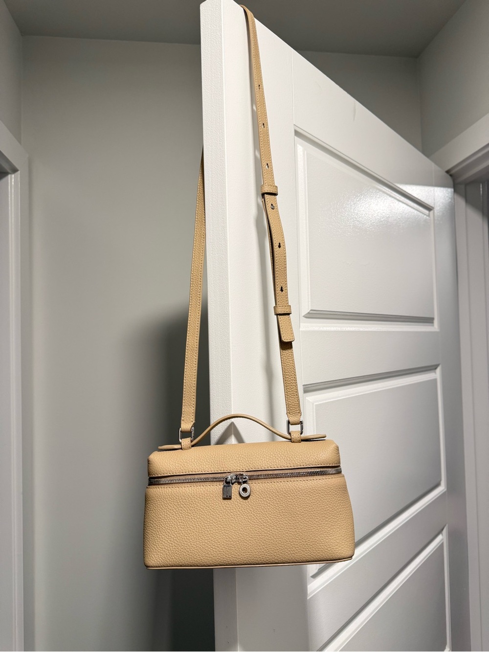 Women's Beige Leather Crossbody Satchel